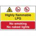 Highly Flammable LPG No Smoking Or Naked Lights’ Sign; Self-Adhesive Semi-Rigid PVC (600mm x 400mm) 4013