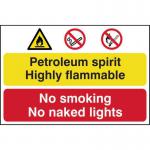 Petroleum Spirit No Smoking Or Naked Lights&rsquo; Sign; Self-Adhesive Semi-Rigid PVC (600mm x 400mm) 4016