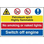 Petroleum Spirit No Smoking Switch Off Engine&rsquo; Sign; Self-Adhesive Semi-Rigid PVC (600mm x 400mm)