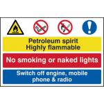 Petroleum Spirit No Smoking Switch Off Engine; Mobile&rsquo; Sign; Self-Adhesive Semi-Rigid PVC (600mm x 400mm) 4018