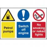 Petrol Pumps Switch Off Engine No Smoking&rsquo; Sign; Self-Adhesive Semi-Rigid PVC (600mm x 400mm)