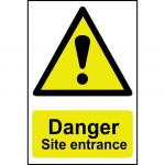 Self adhesive semi-rigid PVC Danger Site Entrance Sign (400 x 600mm). Easy to fix; peel off the backing and apply to a clean and dry surface.