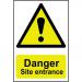 Self adhesive semi-rigid PVC Danger Site Entrance Sign (400 x 600mm). Easy to fix; peel off the backing and apply to a clean and dry surface. 4102