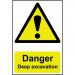 Self adhesive semi-rigid PVC Danger Deep Excavation Sign (400 x 600mm). Easy to fix; peel off the backing and apply to a clean and dry surface. 4103