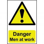 Self adhesive semi-rigid PVC Danger Men At Work Sign (400 x 600mm). Easy to fix; peel off the backing and apply to a clean and dry surface.