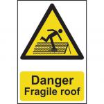 Self adhesive semi-rigid PVC Fragile Roof sign (400 x 600mm). Easy to fix; peel off the backing and apply to a clean and dry surface.
