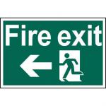 Self ad. semi-rigid PVC Fire Exit Man Running Arrow Left sign (600 x 400mm). Easy to fix; peel off the backing and apply to a clean and dry surface.