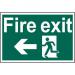 Self ad. semi-rigid PVC Fire Exit Man Running Arrow Left sign (600 x 400mm). Easy to fix; peel off the backing and apply to a clean and dry surface. 4201