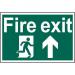 Self ad. semi-rigid PVC Fire Exit Man Running Arrow Up sign (600 x 400mm). Easy to fix; peel off the backing and apply to a clean and dry surface. 4202