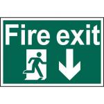 Self ad. semi-rigid PVC Fire Exit Man Running Arrow Down sign (600 x 400mm). Easy to fix; peel off the backing and apply to a clean and dry surface.
