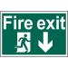 Self ad. semi-rigid PVC Fire Exit Man Running Arrow Down sign (600 x 400mm). Easy to fix; peel off the backing and apply to a clean and dry surface. 4203