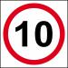This photo shows a Spectrum Industrial Road and Traffic Signs 10mph speed limit sign made of 3mm foamex board. The sign measures 400mm x 400mm and features bold, clear lettering that is easily visible to drivers. The sign is placed in a highly visible location, ensuring safety for all drivers on the road.