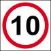 10MPH Speed Limit Sign (400 x 400mm). Manufactured from strong non-adhesive rigid foamed PVC (3mm Foamex board). 4322