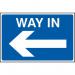 This photo shows a spectrum industrial directional sign with an arrow pointing left. Made from 3mm foamex PVC board, the sign is sized at 600mm x 400mm.