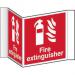 Fire Extinguisher Projection Sign (200mm face). Manufactured from strong rigid PVC and is non-adhesive; 0.8mm thick. 4410