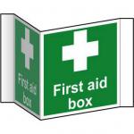 First Aid Box Projection Sign (200mm face). Manufactured from strong rigid PVC and is non-adhesive; 0.8mm thick.