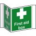 First Aid Box Projection Sign (200mm face). Manufactured from strong rigid PVC and is non-adhesive; 0.8mm thick. 4462