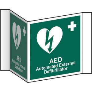 AED Projection sign 1.2mm Recyclable PP 200mm face 4465