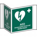 Automatic External Defibrillator Projection Sign (200mm face). Manufactured from strong rigid PVC and is non-adhesive; 0.8mm thick.