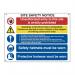 This photograph shows a Spectrum Industrial Safety Signs Irish Site Safety Composite Sign. The sign is made of 3mm Foamex board and measures 800mm x 600mm. The design features the text 4550-EIRE and various safety symbols. The colors are blue, white, and black on a solid white background.