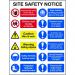In this photograph, the Spectrum Industrial Warning Signs Composite Site Safety Notice is shown on a 3mm Foamex board. The sign measures 600mm x 800mm and is seen displayed against a neutral background. The yellow and black graphics prominently display important safety information for industrial sites.