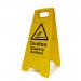 This picture shows a yellow caution sign warning of a slippery surface, displayed on a heavy duty A board measuring 620mm x 200mm. The sign features the words Caution Slippery Surface in bold white letters against a black background.