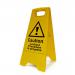 This picture shows a bright yellow A board with black lettering that reads Caution Lockout Procedure in Progress. The durable board is 620mm x 200mm and features a heavy duty design. In the background are industrial caution signs, providing a clear warning for workers in the area.