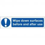 Wipe Down Surfaces Before And After Use Sign; Self Adhesive Semi Rigid PVC (200 x 50mm