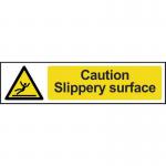 Caution Slippery Surface&rsquo; Sign; Self-Adhesive Semi-Rigid PVC (200mm x 50mm)