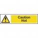 This image shows multiple Spectrum Industrial caution signs. The signs are bright and highly visible, with a cautionary message regarding high temperatures. They are made of 1.2mm thick, recyclable PP material and measure 200 x 50mm. The signs are designed for industrial use and serve as an important safety reminder for employees.