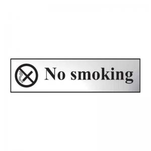No Smoking Sign, Chrome Effect, Self-Adhesive PVC 200mm x 50mm 6000C