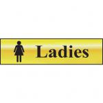 Self adhesive semi-rigid Ladies Sign in Polished Gold Effect (200 x 50mm). Easy to fix; peel off the backing and apply.