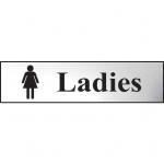 Self adhesive semi-rigid Ladies Sign in Polished Chrome Effect (200 x 50mm). Easy to fix; peel off the backing and apply.