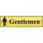 The Spectrum Industrial Washroom Signs Gentlemen Sign has a polished gold effect, made from self-adhesive PVC. Measuring 200mm x 50mm, this sign is perfect for any gentlemans washroom. The bold lettering and sleek design make it easy to read and adds a touch of elegance to any space.