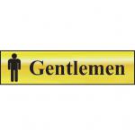 Self adhesive semi-rigid Gentlemen Sign in Polished Gold Effect (200 x 50mm). Easy to fix; peel off the backing and apply.