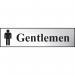 This image features a sleek chrome-effect Spectrum Industrial Washroom Sign. The sign displays the word Gentlemen in bold lettering, with a size of 200mm x 50mm. Its self-adhesive PVC material makes it easy to apply and ensures a secure hold.