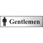 Self adhesive semi-rigid Gentlemen Sign in Polished Chrome Effect (200 x 50mm). Easy to fix; peel off the backing and apply.