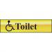 Self adhesive semi-rigid Toilet (with disabled symbol) Sign in Polished Gold Effect (200 x 50mm). Easy to fix; peel off the backing and apply. 6004