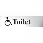 This photo features a Chrome Effect Spectrum Industrial Washroom Signs Toilet (Disabled Symbol) Sign, made of durable Self-Adhesive PVC material, measuring 200mm x 50mm. The sign prominently displays the recognizable symbol for disabled access.