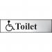 This photo features a Chrome Effect Spectrum Industrial Washroom Signs Toilet (Disabled Symbol) Sign, made of durable Self-Adhesive PVC material, measuring 200mm x 50mm. The sign prominently displays the recognizable symbol for disabled access.