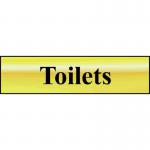 The Spectrum Industrial Washroom Signs Toilets Sign captures attention with its polished gold effect. Made with self-adhesive PVC, it measures 200mm x 50mm and is perfect for any washroom. A sleek and professional addition to any space.