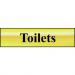 Self adhesive semi-rigid Toilets Sign in Polished Gold Effect (200 x 50mm). Easy to fix; peel off the backing and apply. 6005