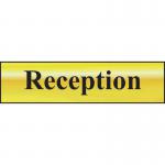 The Spectrum Industrial Room Signs Reception Sign features a sleek, polished gold effect on self-adhesive PVC. Measuring 200mm x 50mm, this sign is perfect for adding a touch of elegance to any space.