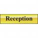 The Spectrum Industrial Room Signs Reception Sign features a sleek, polished gold effect on self-adhesive PVC. Measuring 200mm x 50mm, this sign is perfect for adding a touch of elegance to any space.