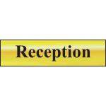 Self adhesive semi-rigid Reception Sign in Polished Gold Effect (200 x 50mm). Easy to fix; peel off the backing and apply.