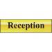 Self adhesive semi-rigid Reception Sign in Polished Gold Effect (200 x 50mm). Easy to fix; peel off the backing and apply. 6008