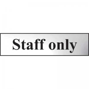 Staff Only Sign, Chrome Effect, Self-Adhesive PVC 200mm x 50mm 6013C