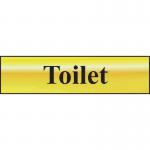 The photo showcases a sleek and stylish Spectrum Industrial Washroom Signs Toilet Sign, with its polished gold effect and self-adhesive PVC material. The sign measures 200mm by 50mm, making it the perfect size for any restroom, office, or commercial space. The clean lines and modern design add a touch of sophistication to any environment.