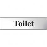 Self adhesive semi-rigid Toilet Sign in Polished Chrome Effect (200 x 50mm). Easy to fix; peel off the backing and apply.