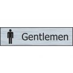 Self adhesive semi-rigid Gentlemen Sign in Stainless Steel Effect (200 x 50mm). Easy to fix; peel off the backing and apply.